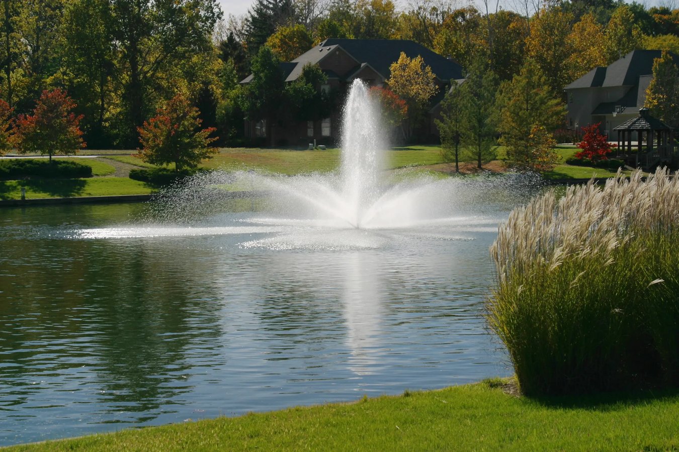 Fountain in Front of Houses