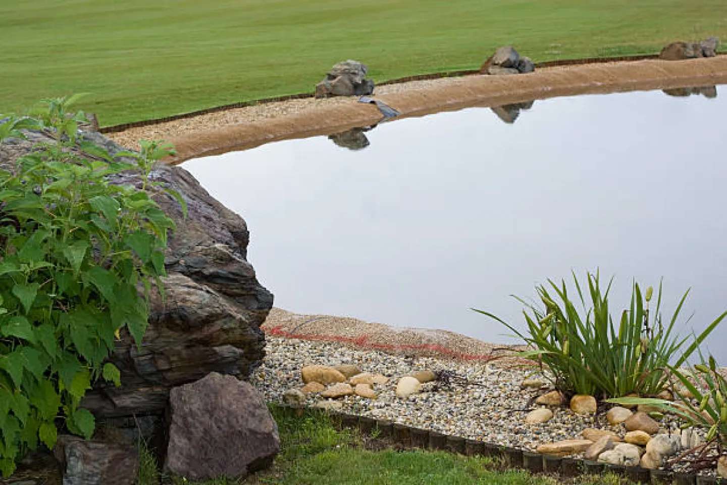 stabilized pond shoreline rock