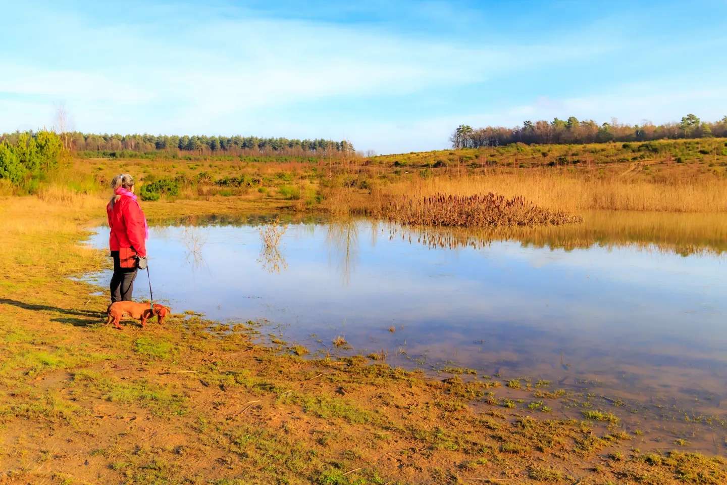 woman stands next to pond filled with muck and sediment