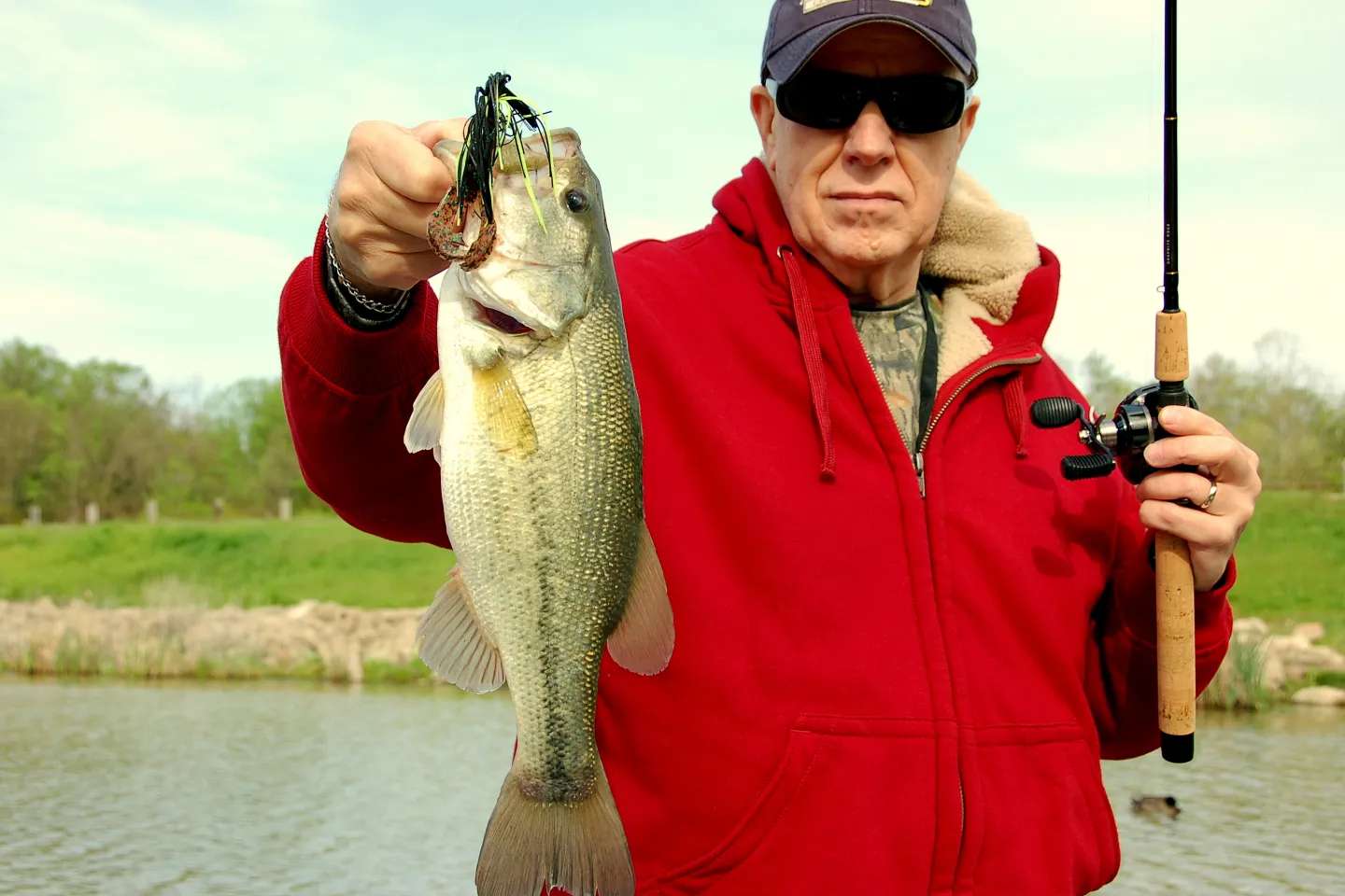 Largemouth bass fishing in private pond